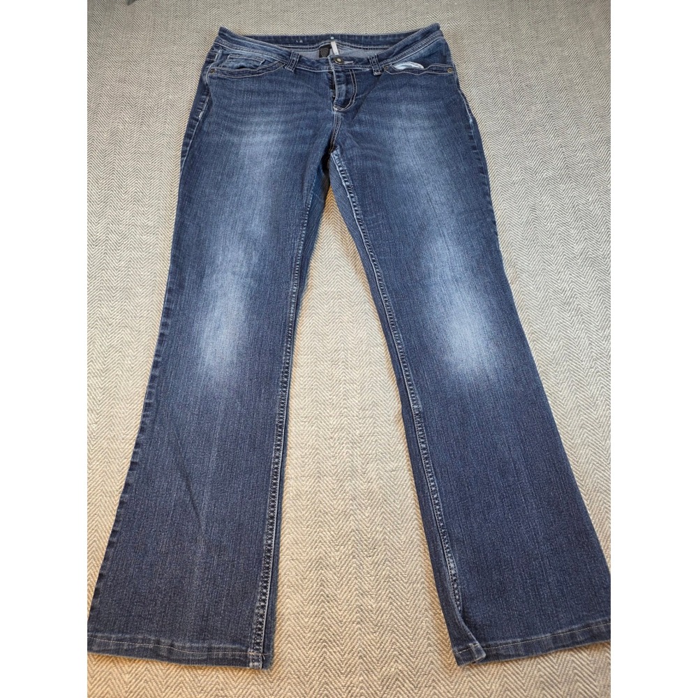 Apt 9 Womens Bootcut Jeans Size 12 Medium Wash Embellished Flap Pocket Blue